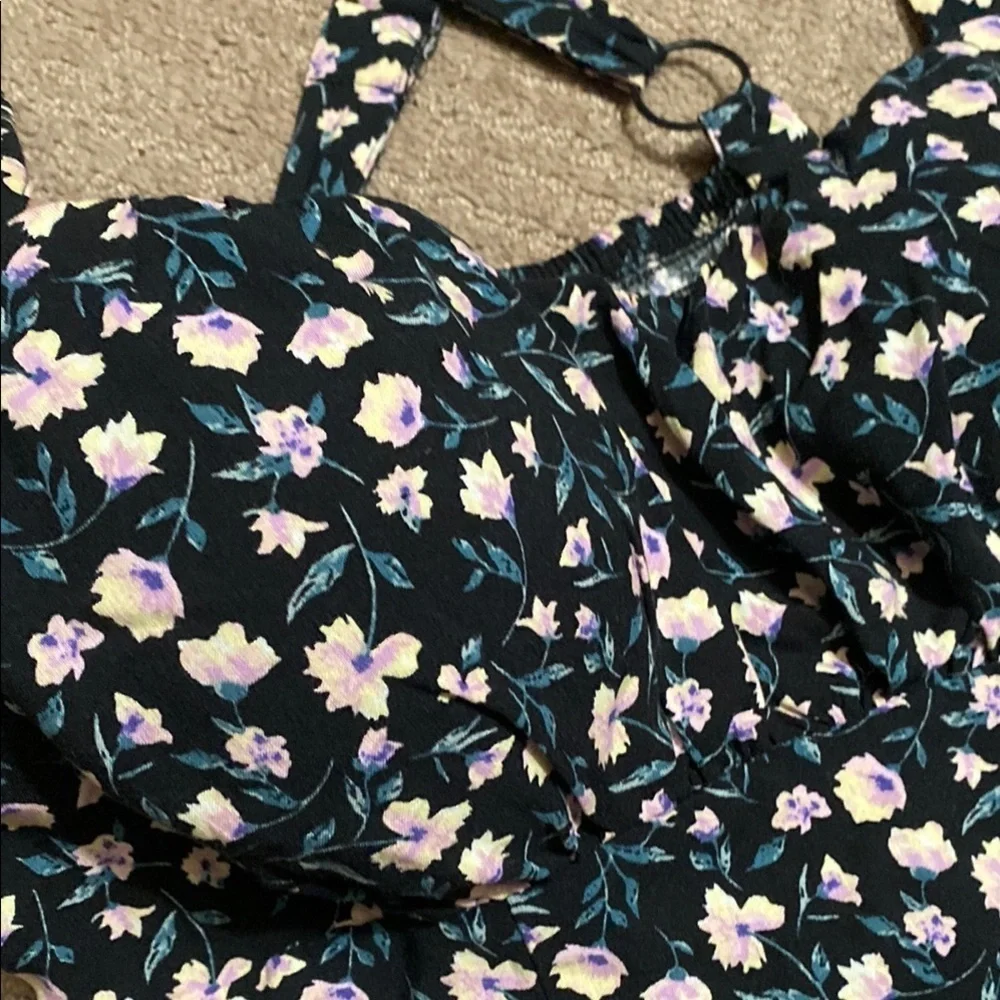 Floral Midi Dress with Smocking & Crisscross Back Size 7/9 Summer Stretch